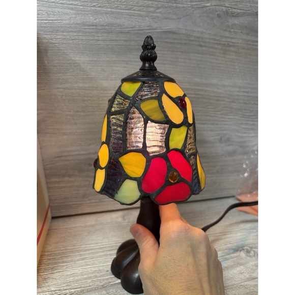Tiffany Style Cracker Barrel Stained Glass Floral Mini Lamp 10.5" H NEW (B Shlf) - Picture 5 of 10